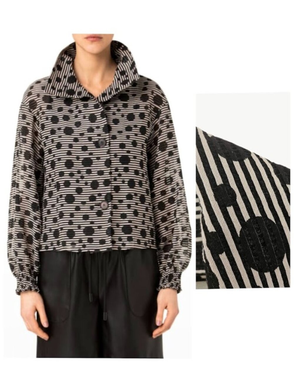 Akris Punto Polka Dot Jacquard Organza Crop Jacket Black Cashew US 10